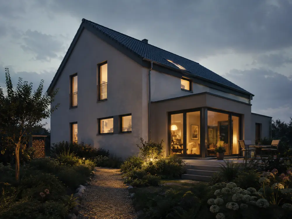 Ein Zuhause am Abend als Beispiel für ein persönliches Lebensziel